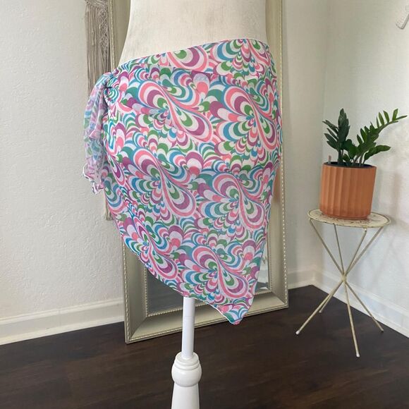 Y2K Mini Scarf Handkerchief Wrap Skirt Purple Pink 70s Style M - Picture 2 of 5